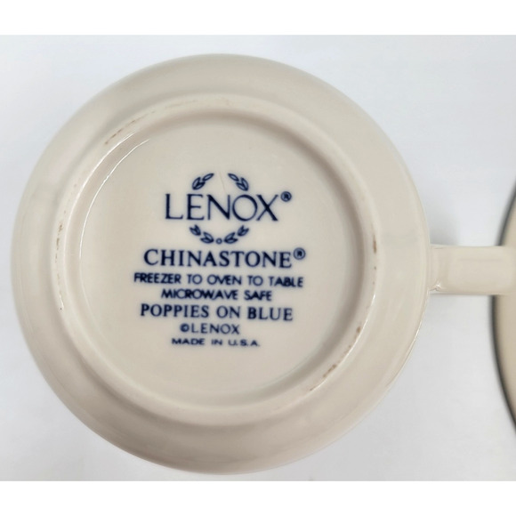 Lenox Chinastone Poppies on Blue Cup & Saucers Red Flowers & Blue Leaves - Picture 9 of 11